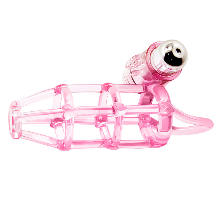 Funda de pene jaula vibrador con estimulador clitoris