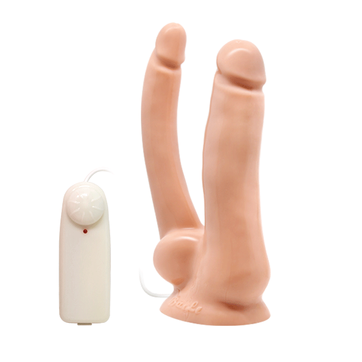 Dildo doble vibrador realista con lubricante / 14cms