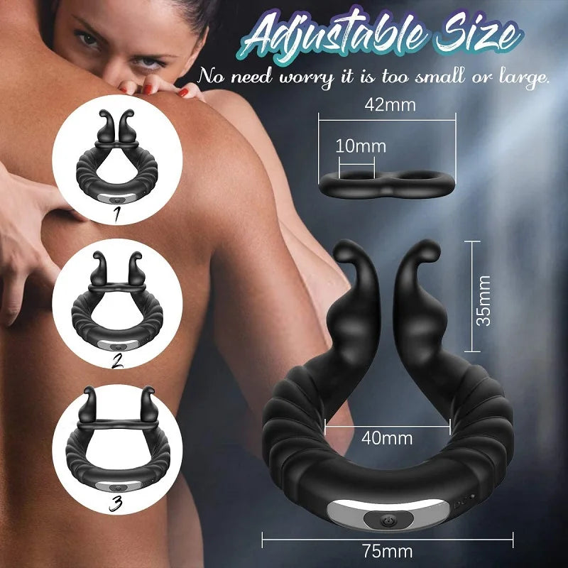 Anillo vibrador con estimulador clitoris ajustable recargable