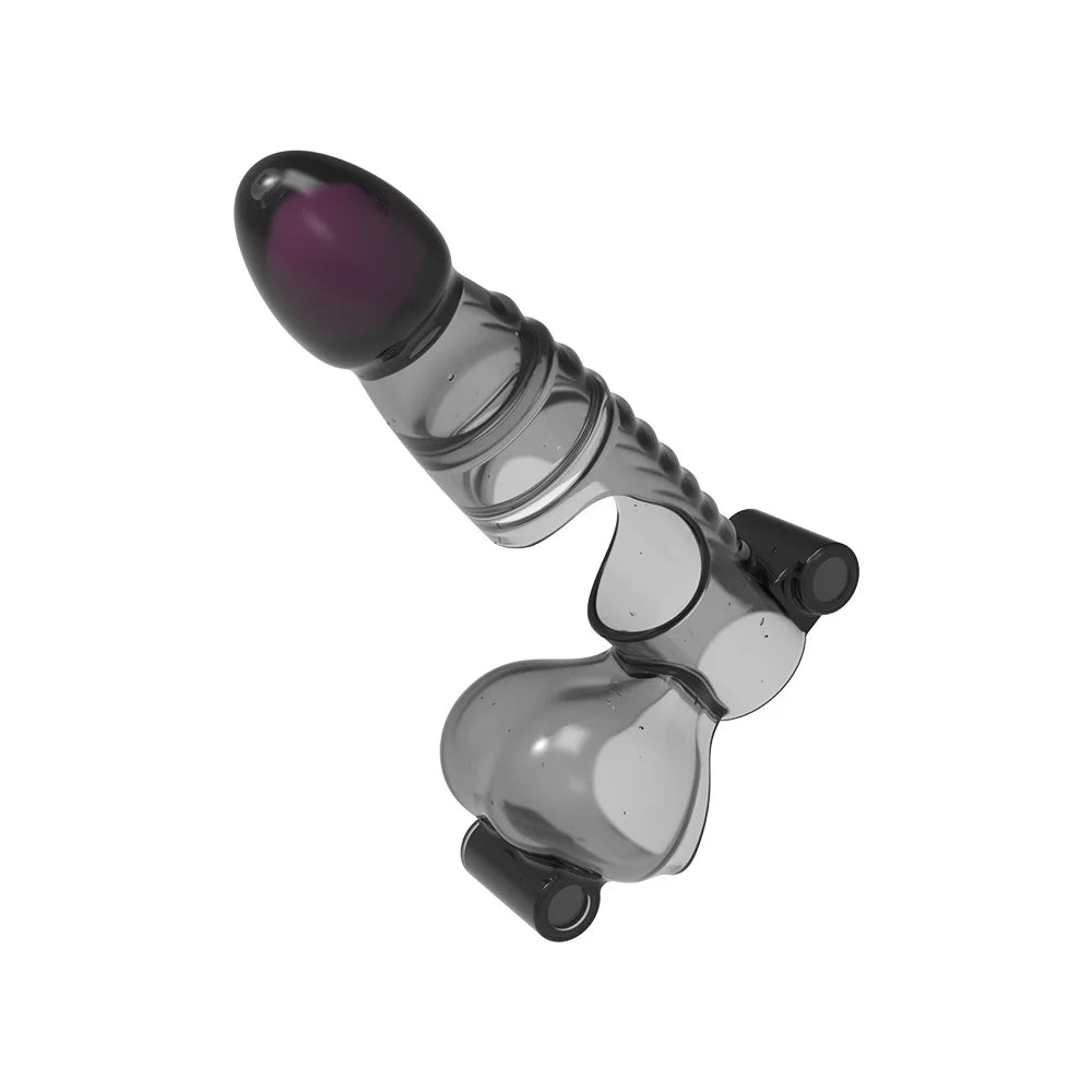 Funda de pene vibrador con estimulador clitoris
