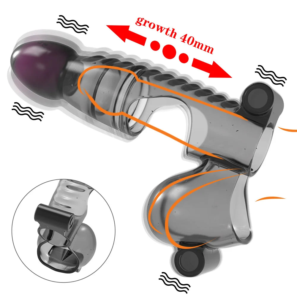 Funda de pene vibrador con estimulador clitoris