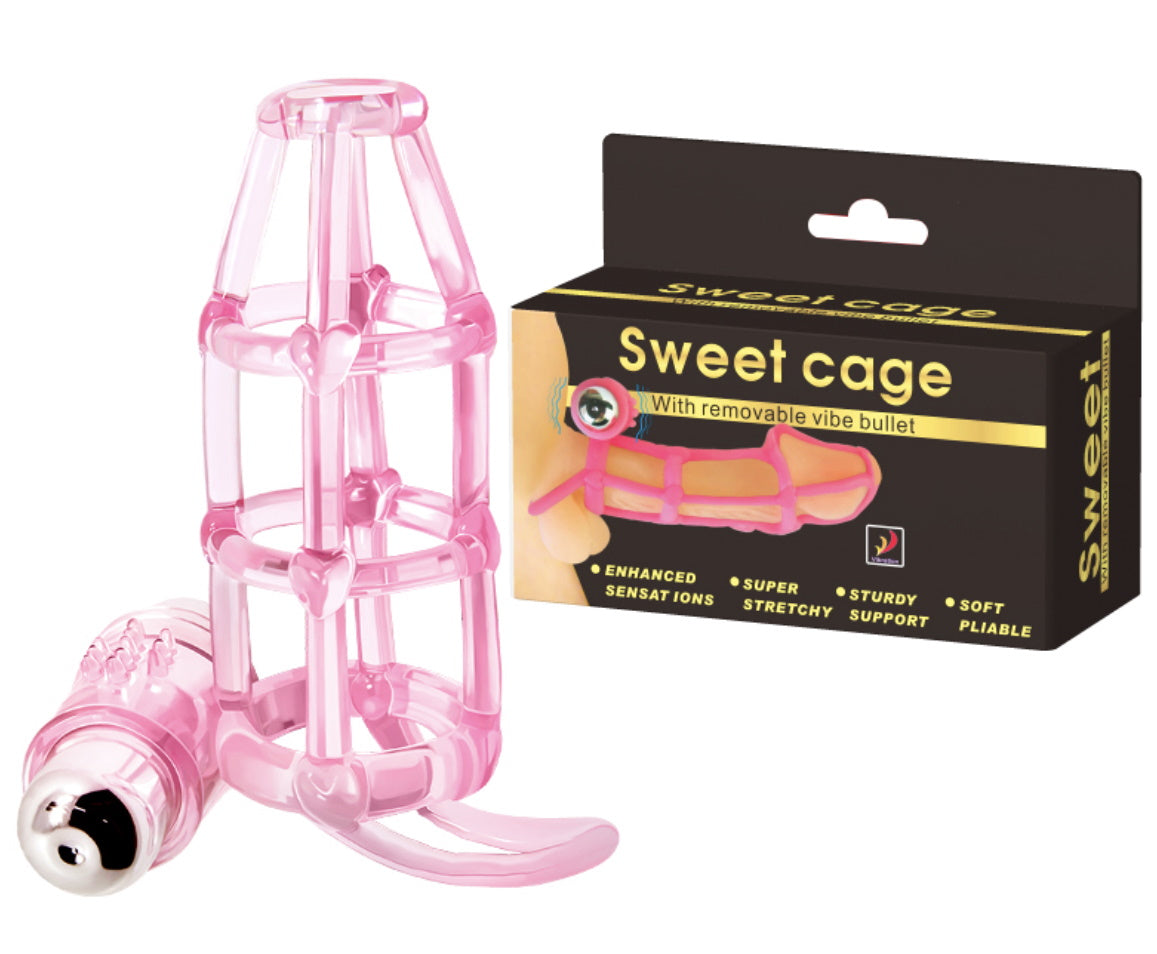 Funda de pene jaula vibrador con estimulador clitoris