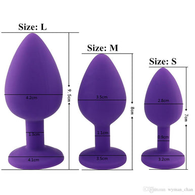 Set 3 dilatadores plugs anales de silicona con joya / tallas S,M,L