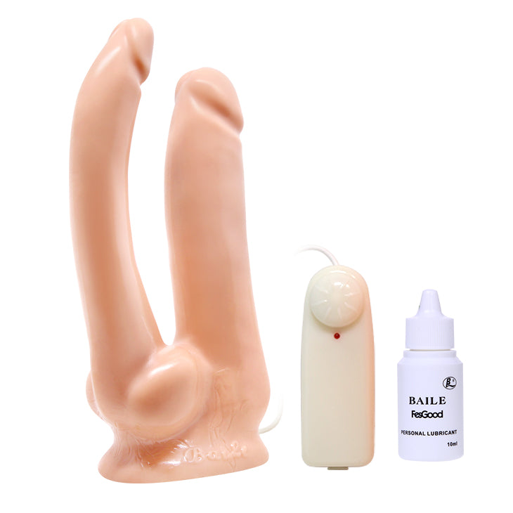 Dildo doble vibrador realista con lubricante / 14cms